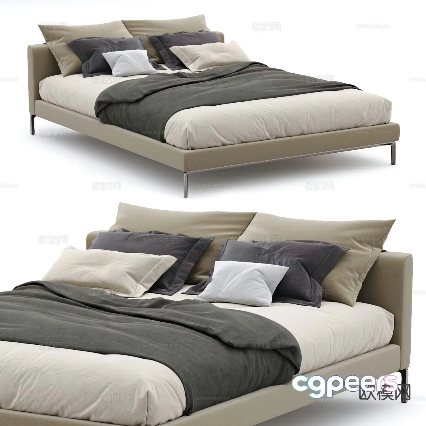 Simple double bed 3d model