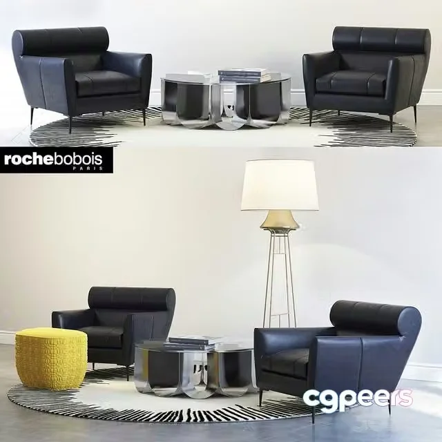 3ds Max Free – Roche bobois VIRGULE ARMCHAIR, PARIS SUNSET, TRILOGIE OTTOMAN