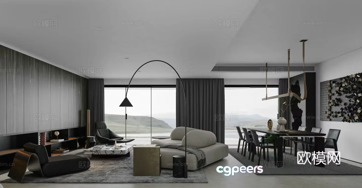 Premium gray living room 3d model