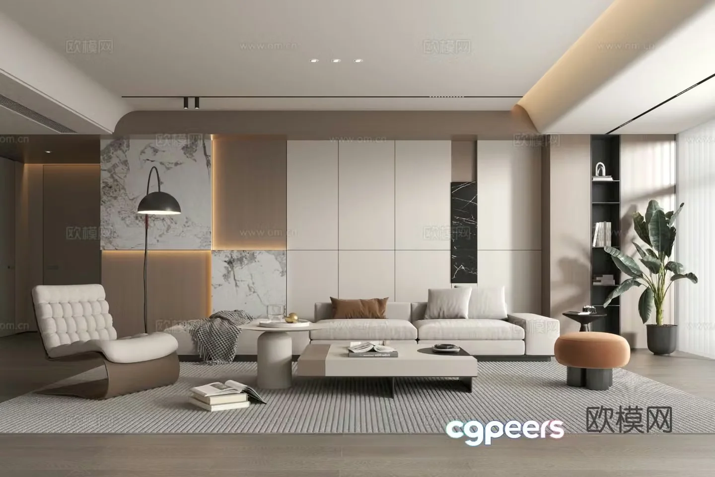 Modern simple living room sofa coffee table combination 3D model