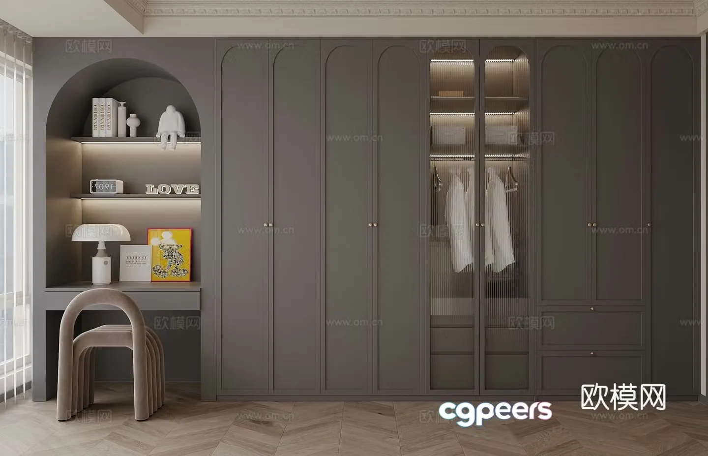 Italian style wardrobe dresser integrated cabinet 3d model
