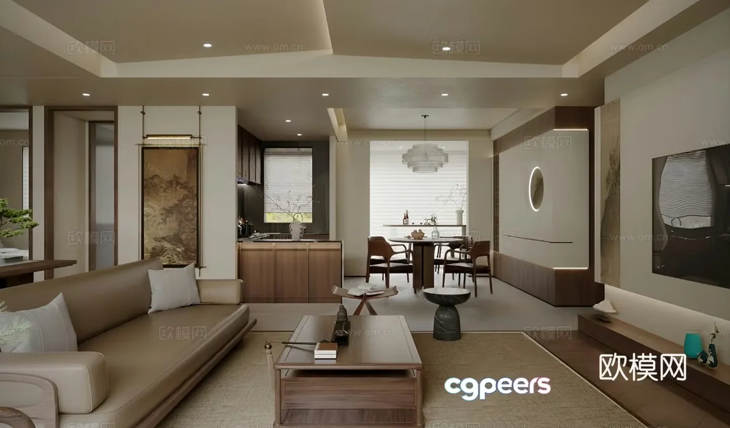 New Chinese style living and dining room 3D model