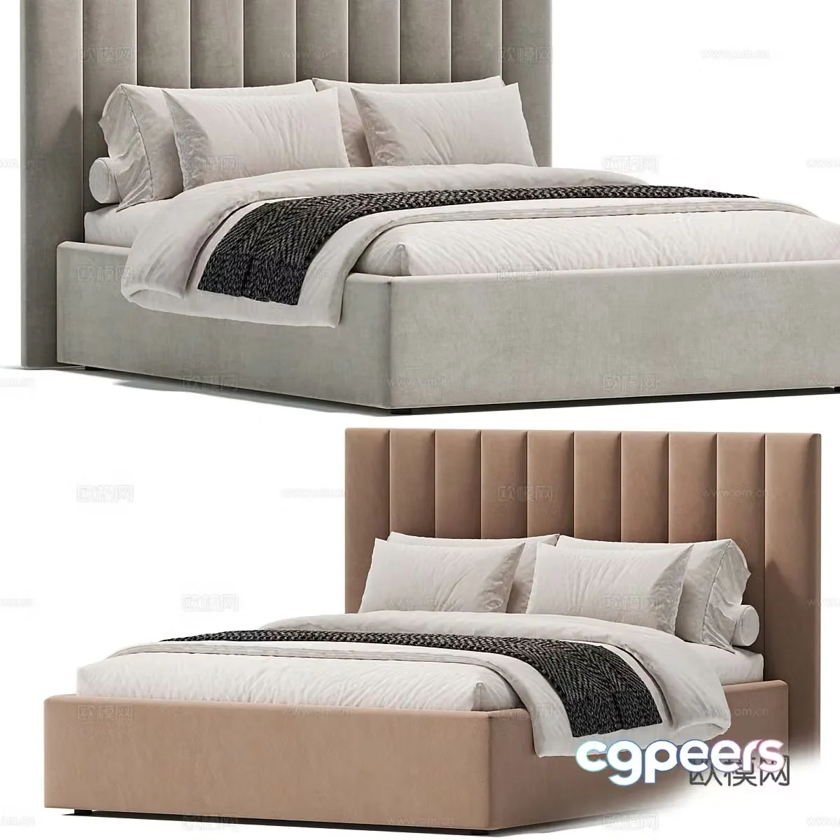 New Chinese style fabric double bed 3D model