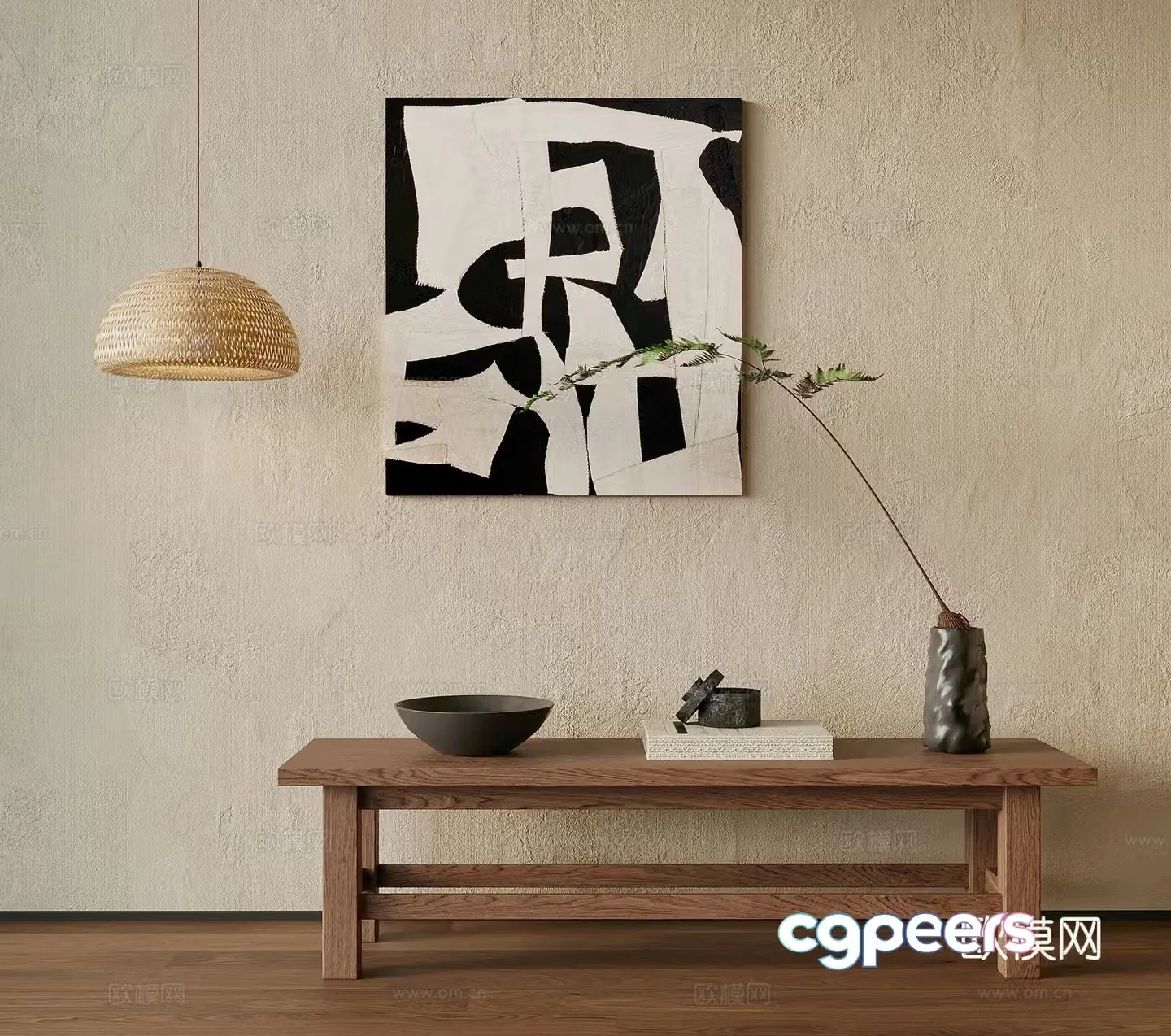 The entrance medieval style ending and scenery hanging paintings potted plants 3D model