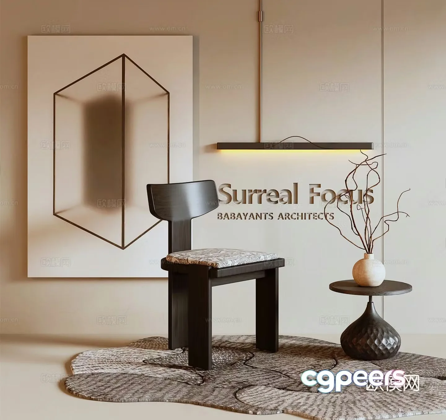 Middle Ages wasabi dining chair Middle Ages wasabi dining chair Dining chair Wooden chair Middle Ages siding table Abstract painting 3d model