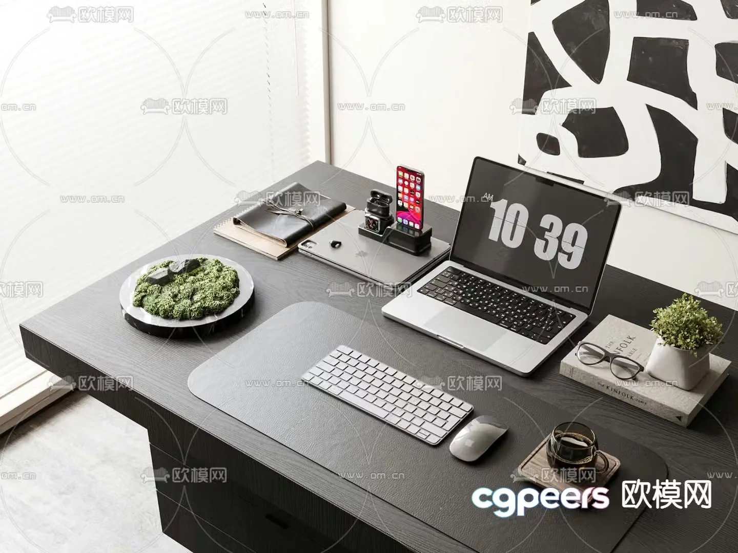 Desktop ornaments laptop computer fresh moss 3d model