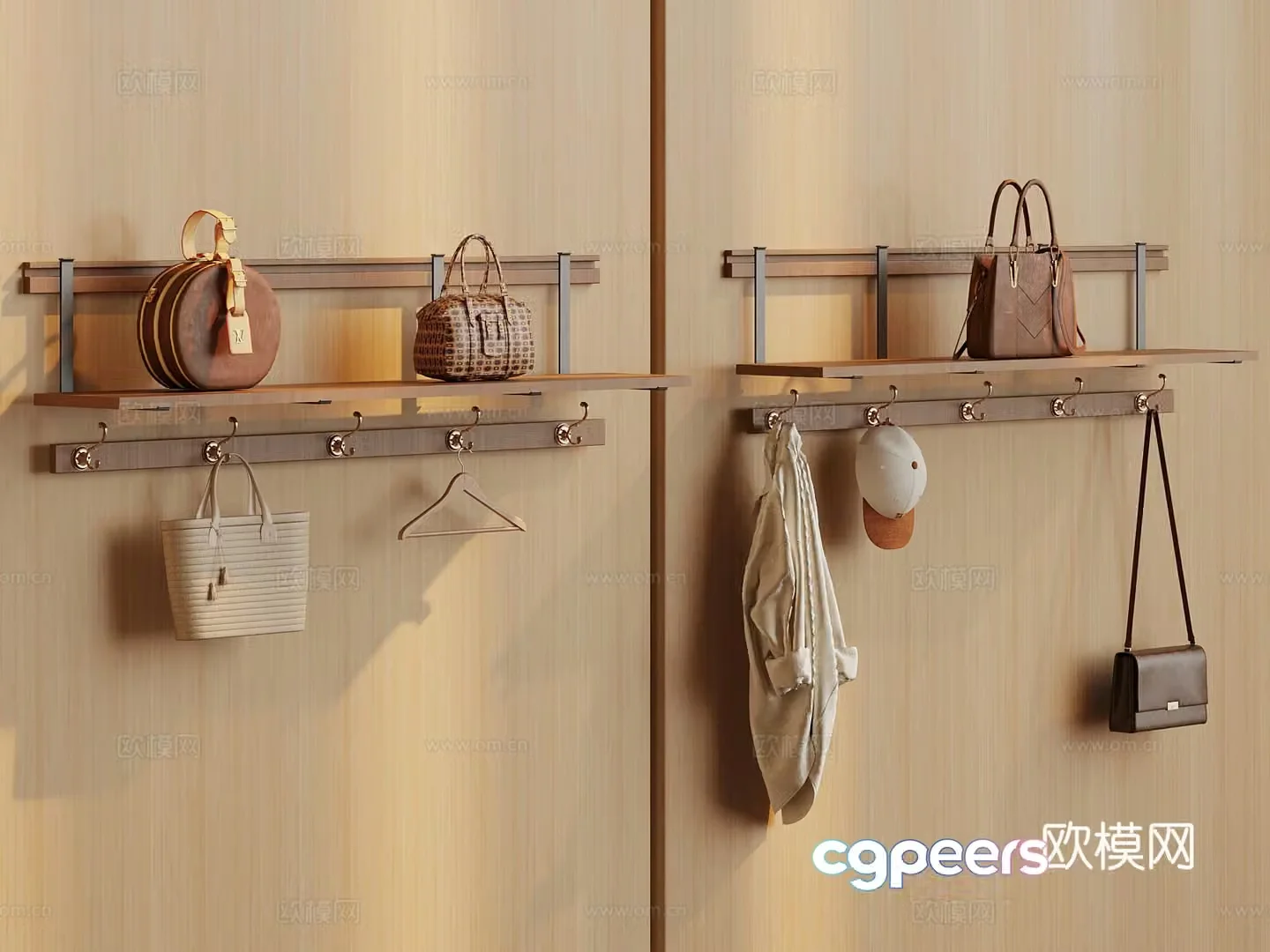 Modern hooks clothes hangers bags 3d model
