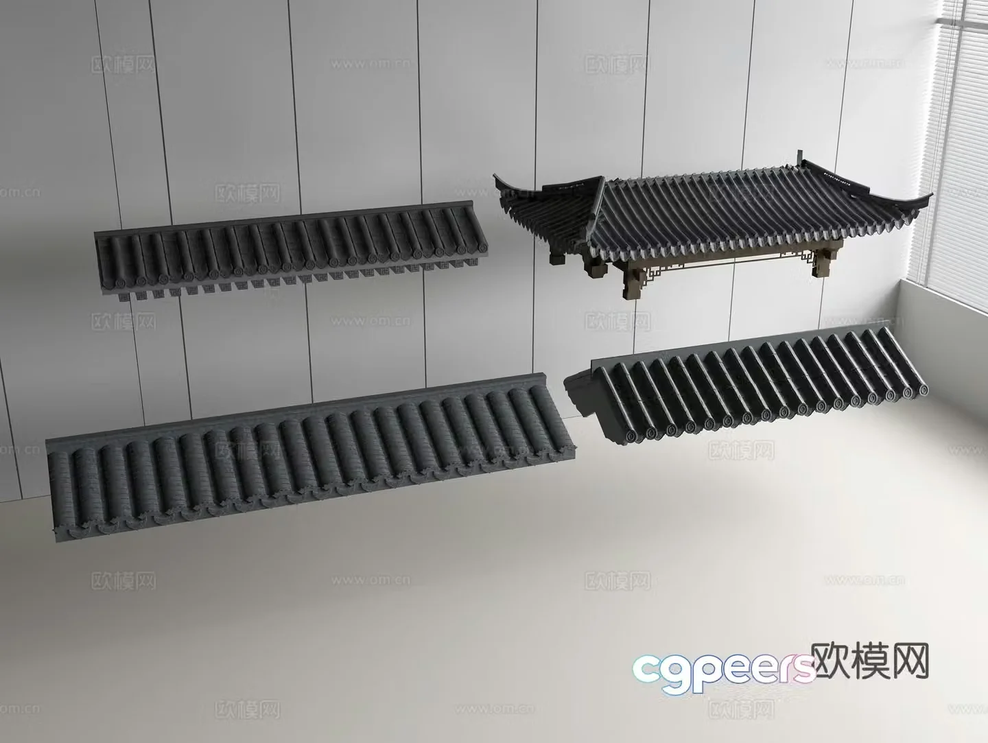 Chinese-style eaves ancient building eaves glazed tiles tiles roof ridges 3D model