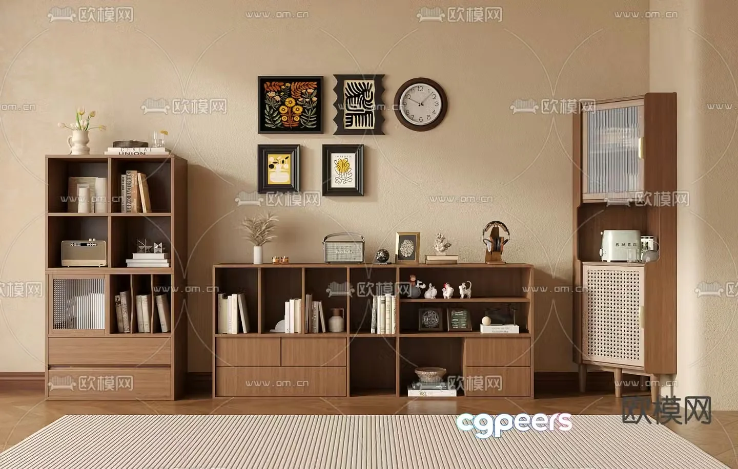 Medieval style bookcase low cabinet 3d model
