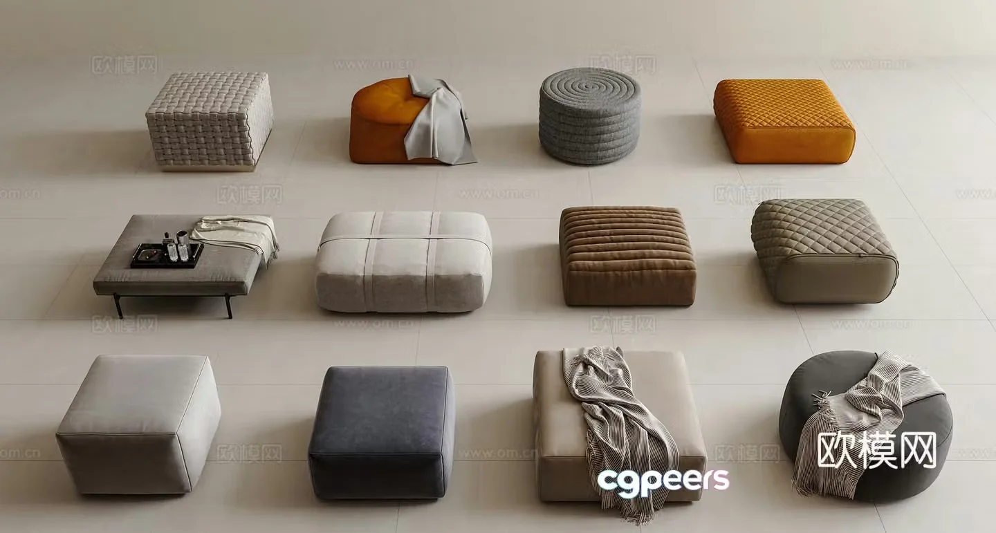 Modern sofa stool bed end stool footrest bench round stool square stool 3D model