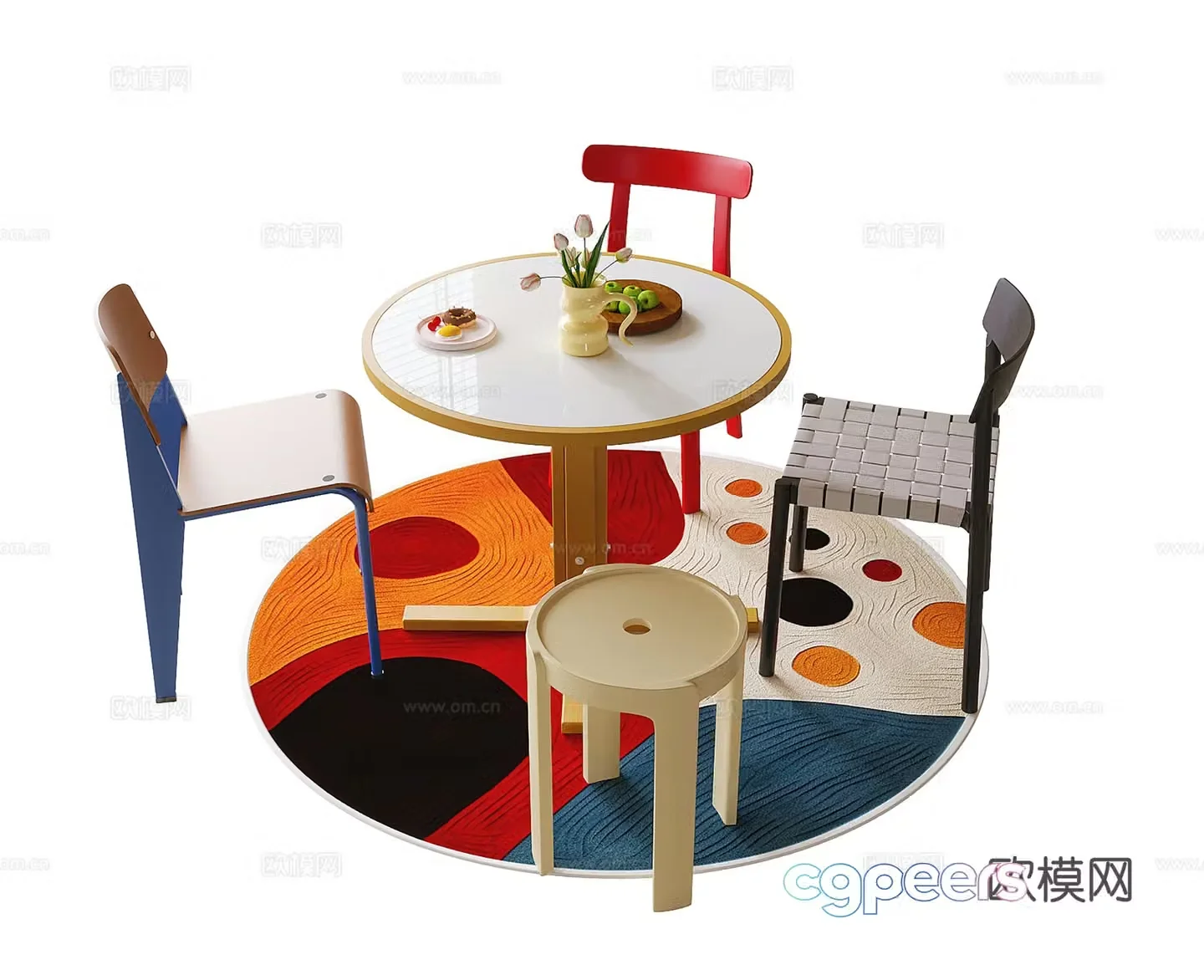 dopamine dining table and chairs 3d model