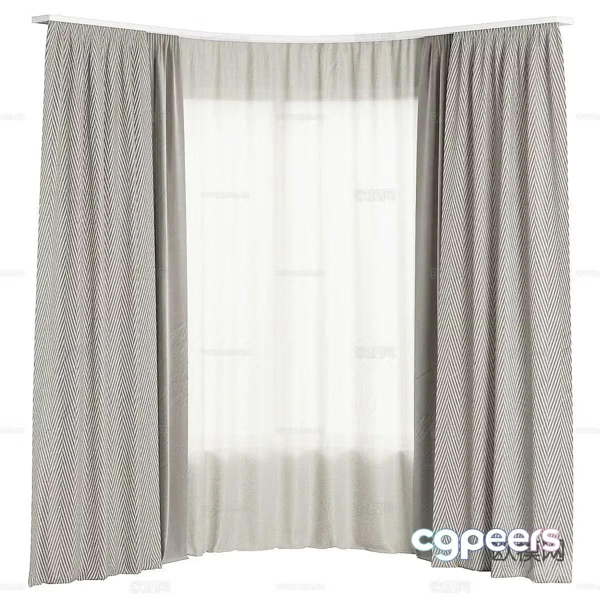 New Chinese curved curtain 3D model