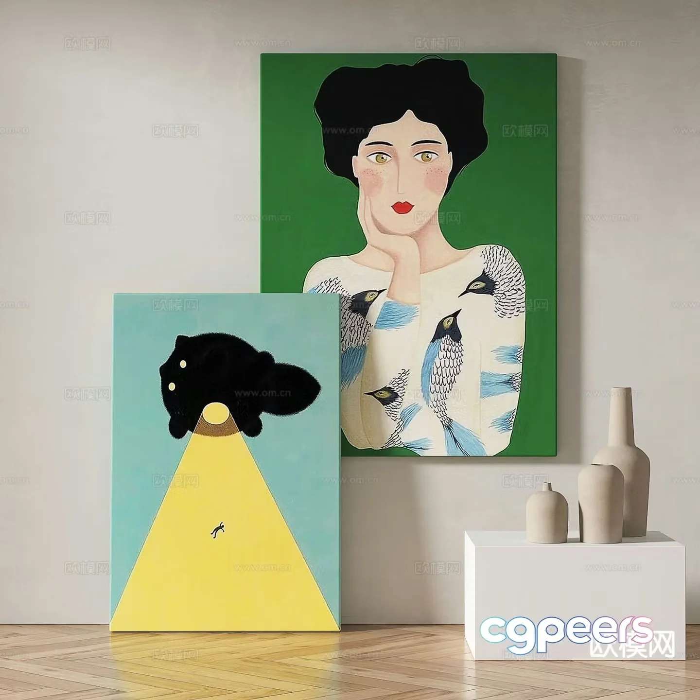 Modern figure painting decorative painting 3d model