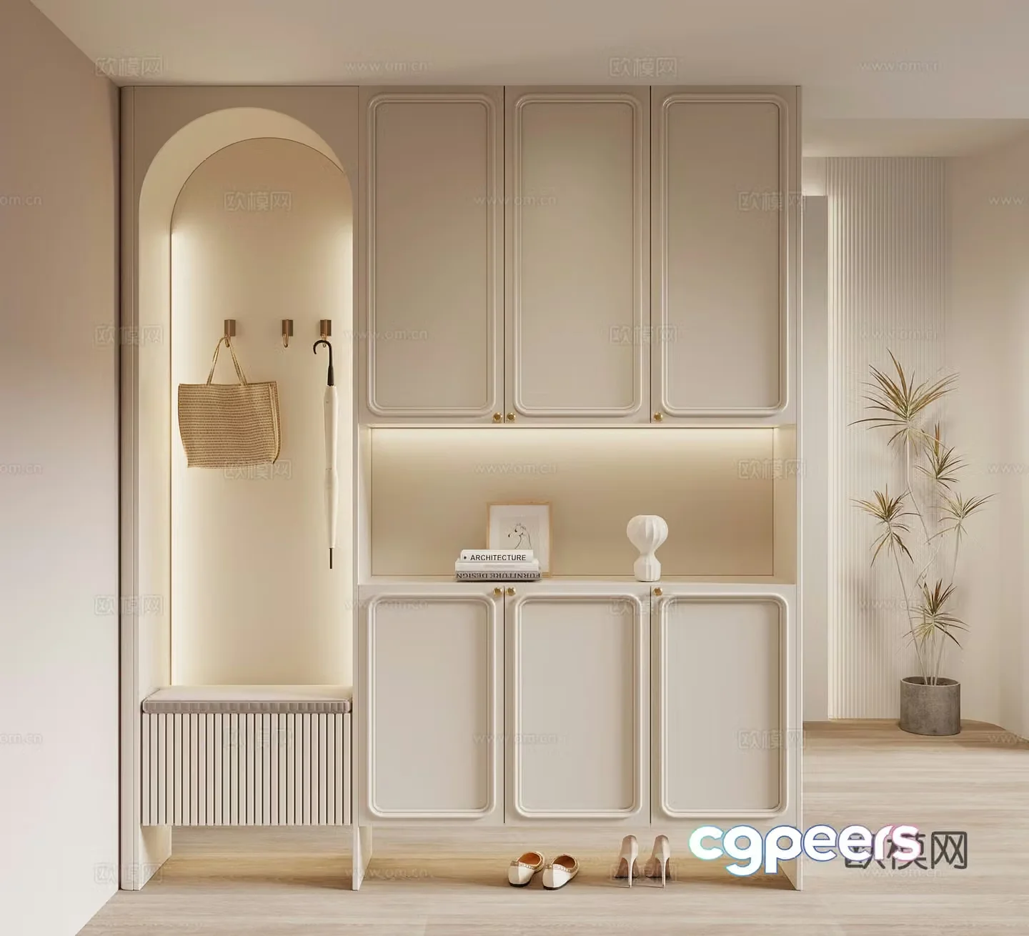 Modern cream style shoe cabinet entrance cabinet 3d model