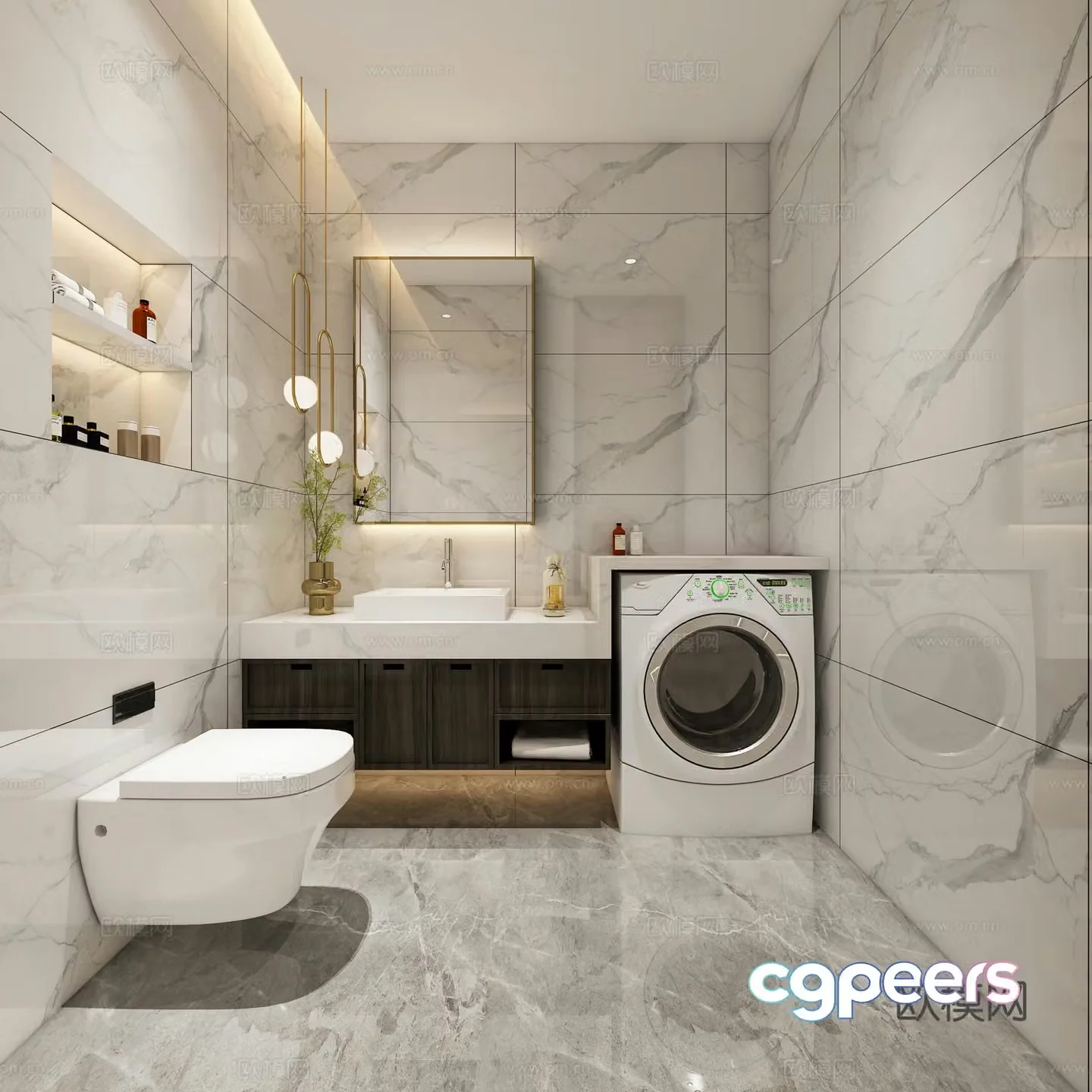 Modern bathroom wall-mounted toilet washing machine 3d model