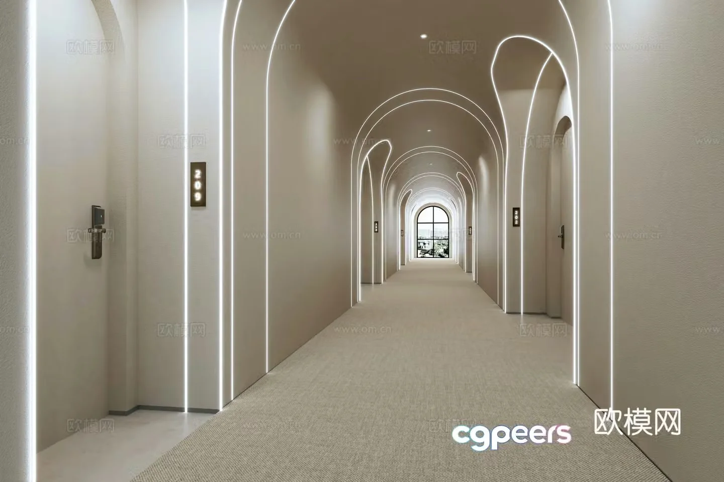 Wabi Sabi Hotel Corridor Aisle 3D model