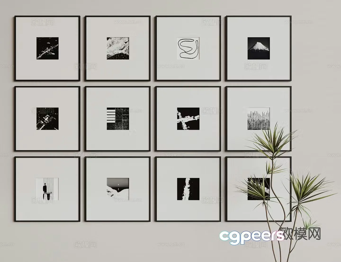 Modern art hanging painting decorative painting 3d model