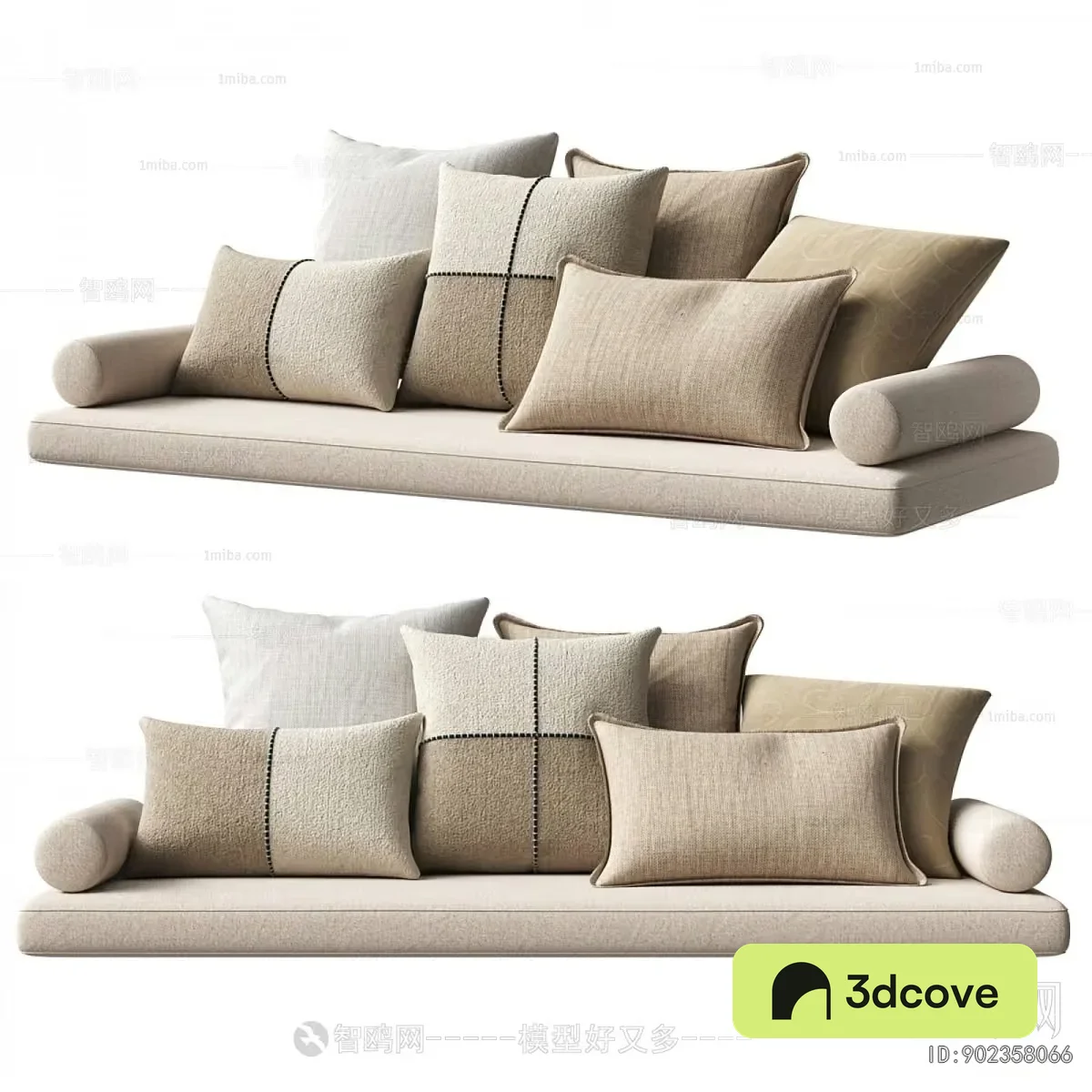 A Beige Sofa With Throw Pillows