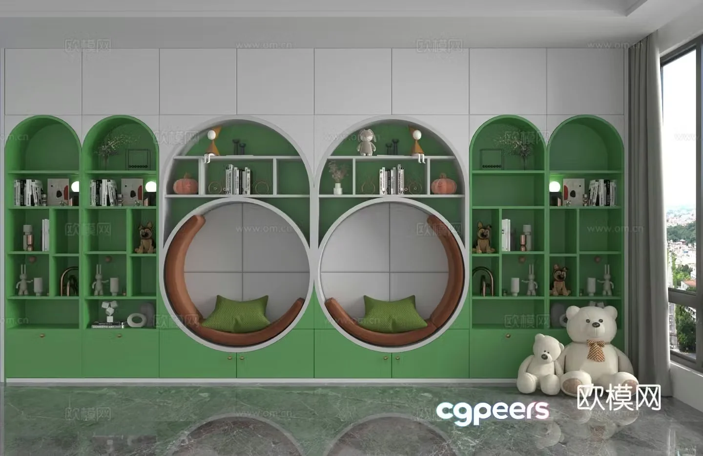Modern children’s bookcase kindergarten locker 3d model