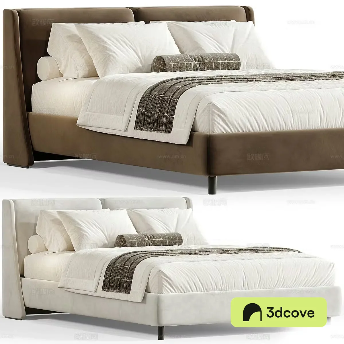 Modern cream style fabric double bed