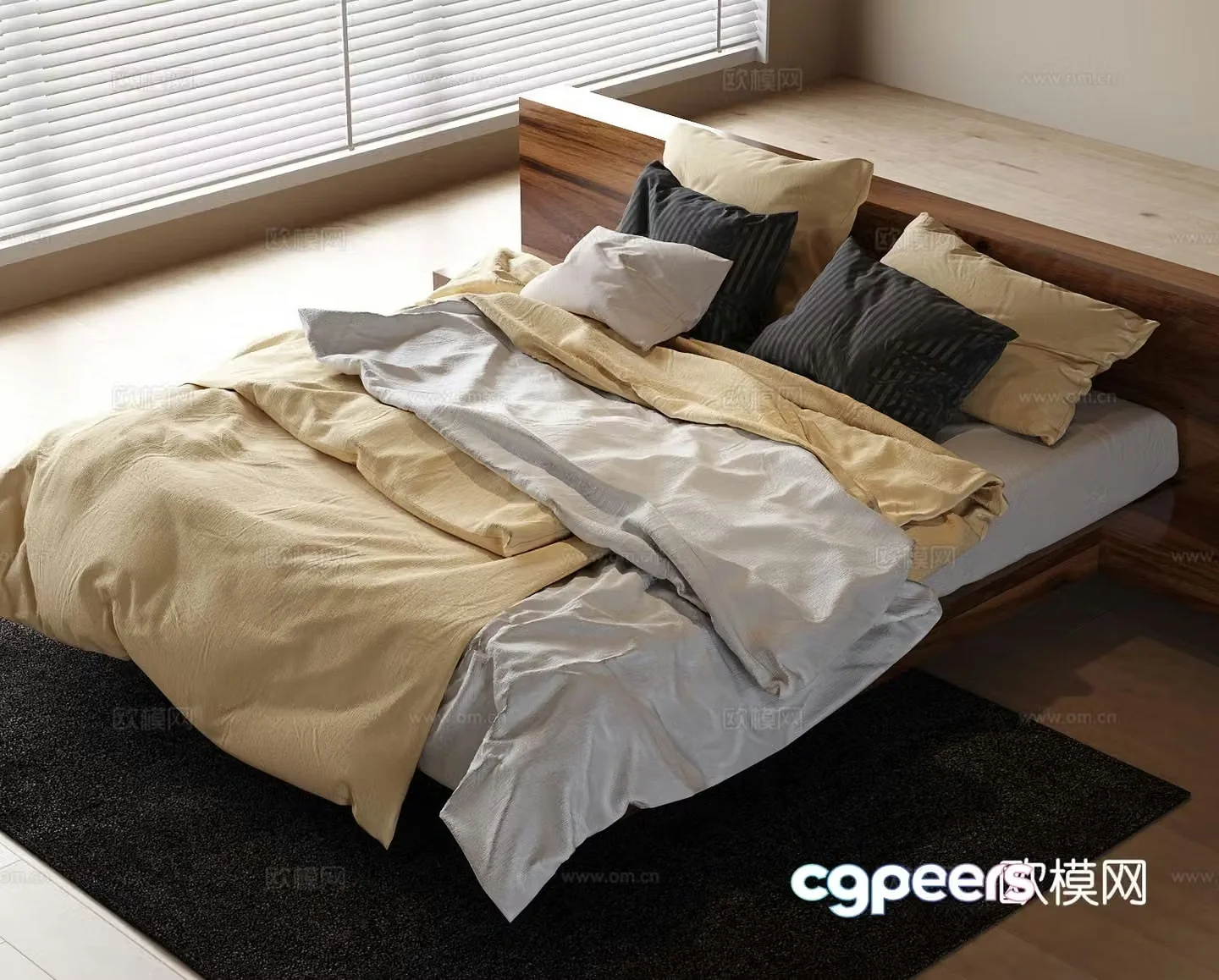 Modern double bed suspended bed 3d model