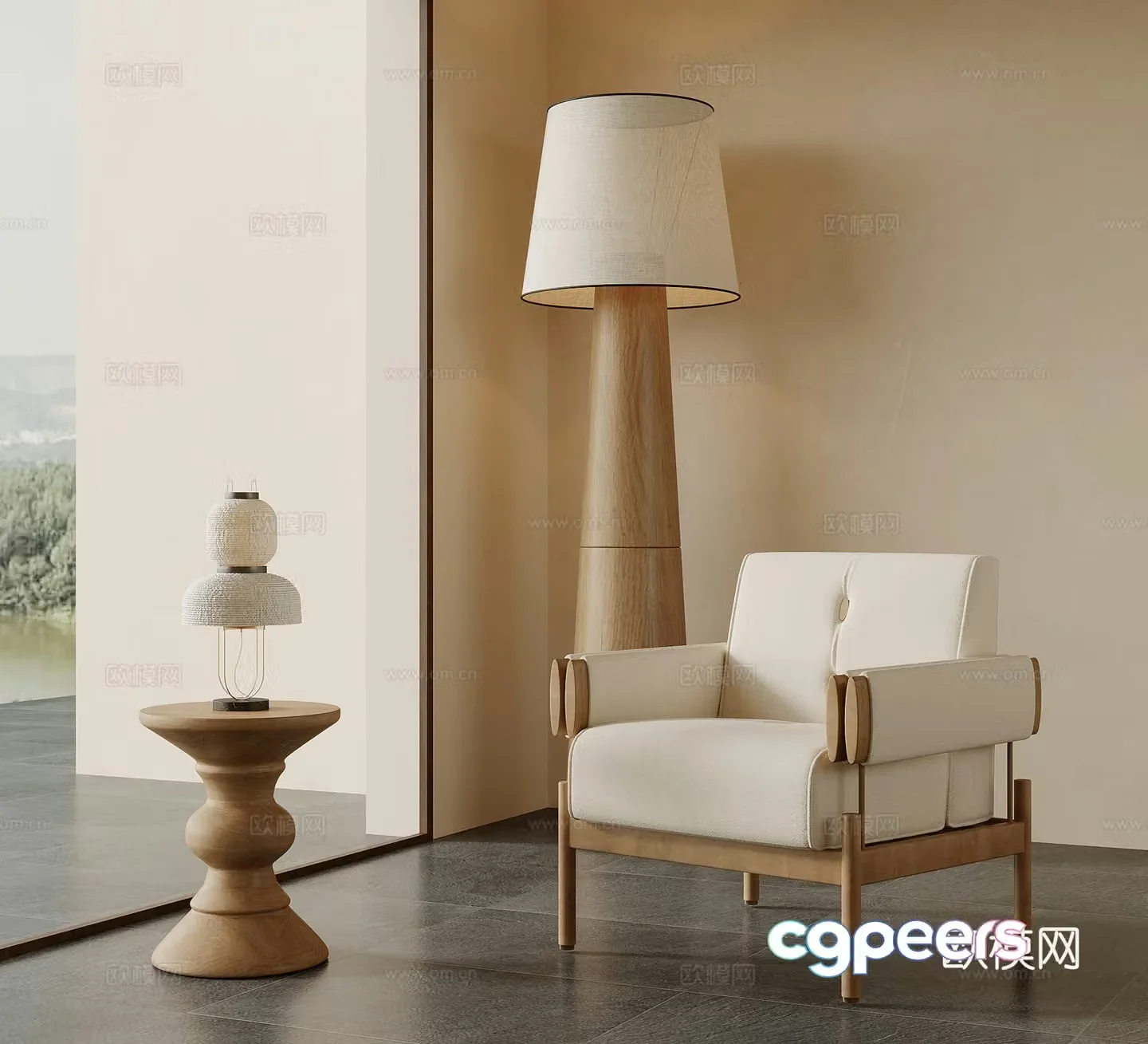 Leisure chair new Chinese style leisure chair floor lamp side table accessories ornaments 3D model