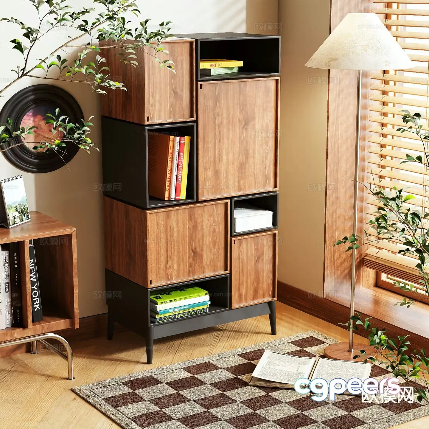 Medieval style bookcase low cabinet 3d model