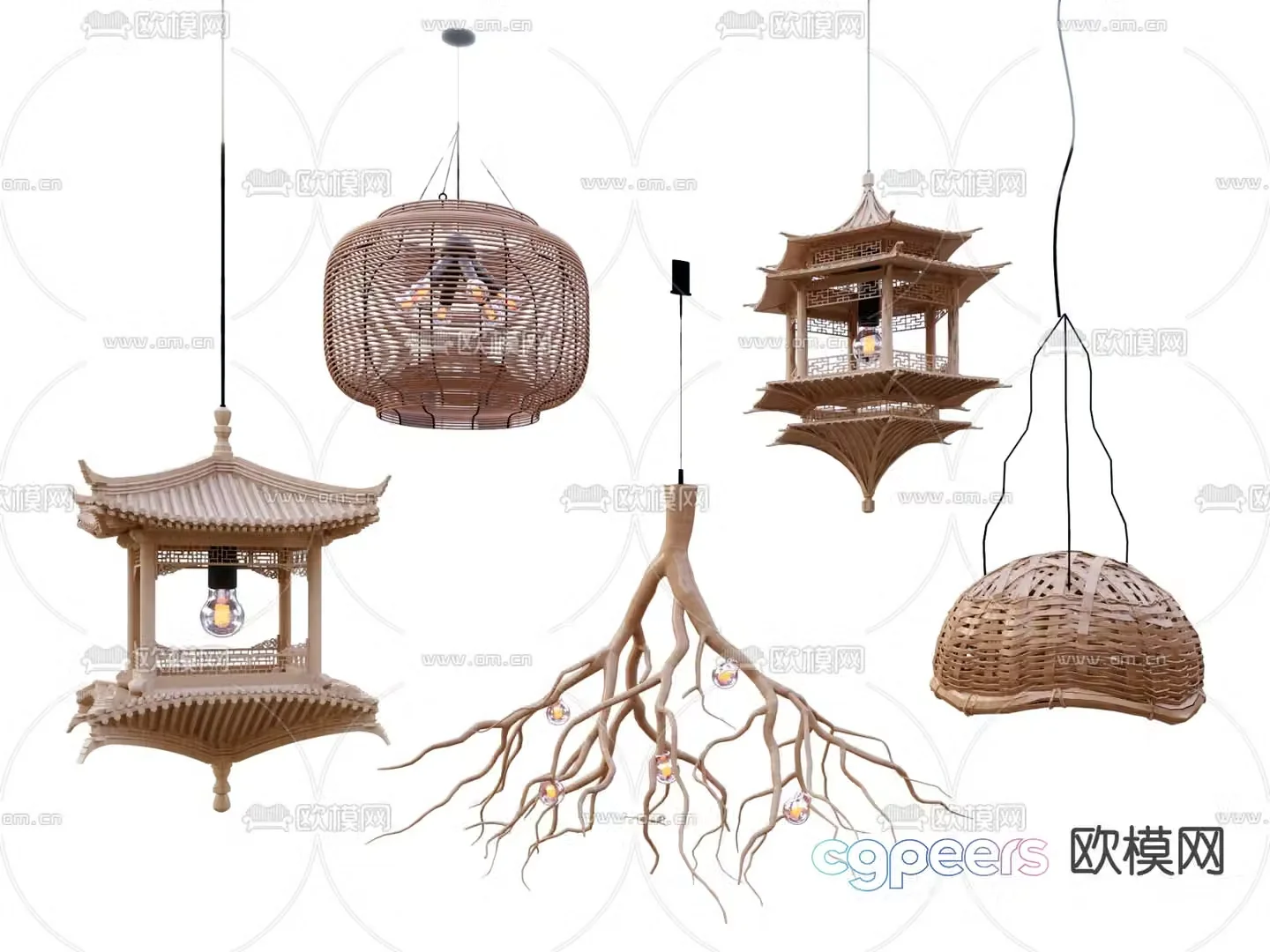 Chinese style woven chandelier loft chandelier 3d model