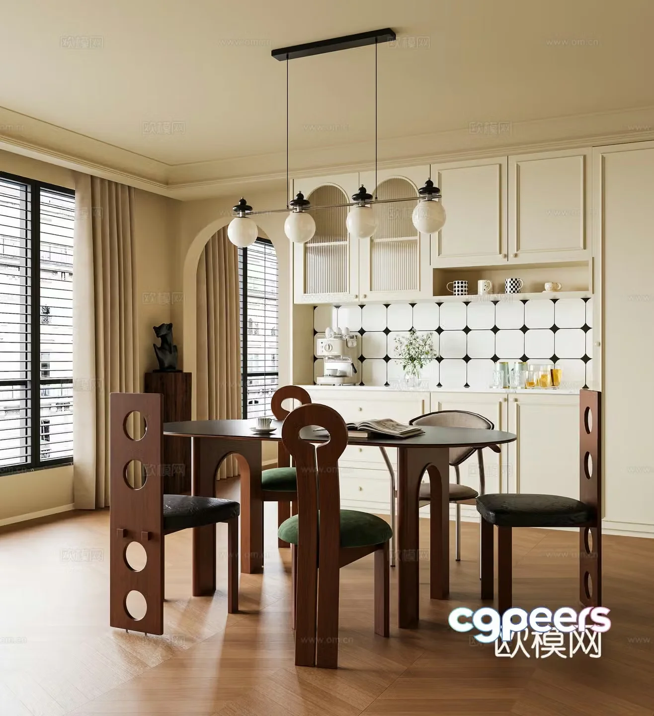 Modern medieval dining table and chair French medieval dining table and chair Dining table and chair combination French medieval dining 3D model