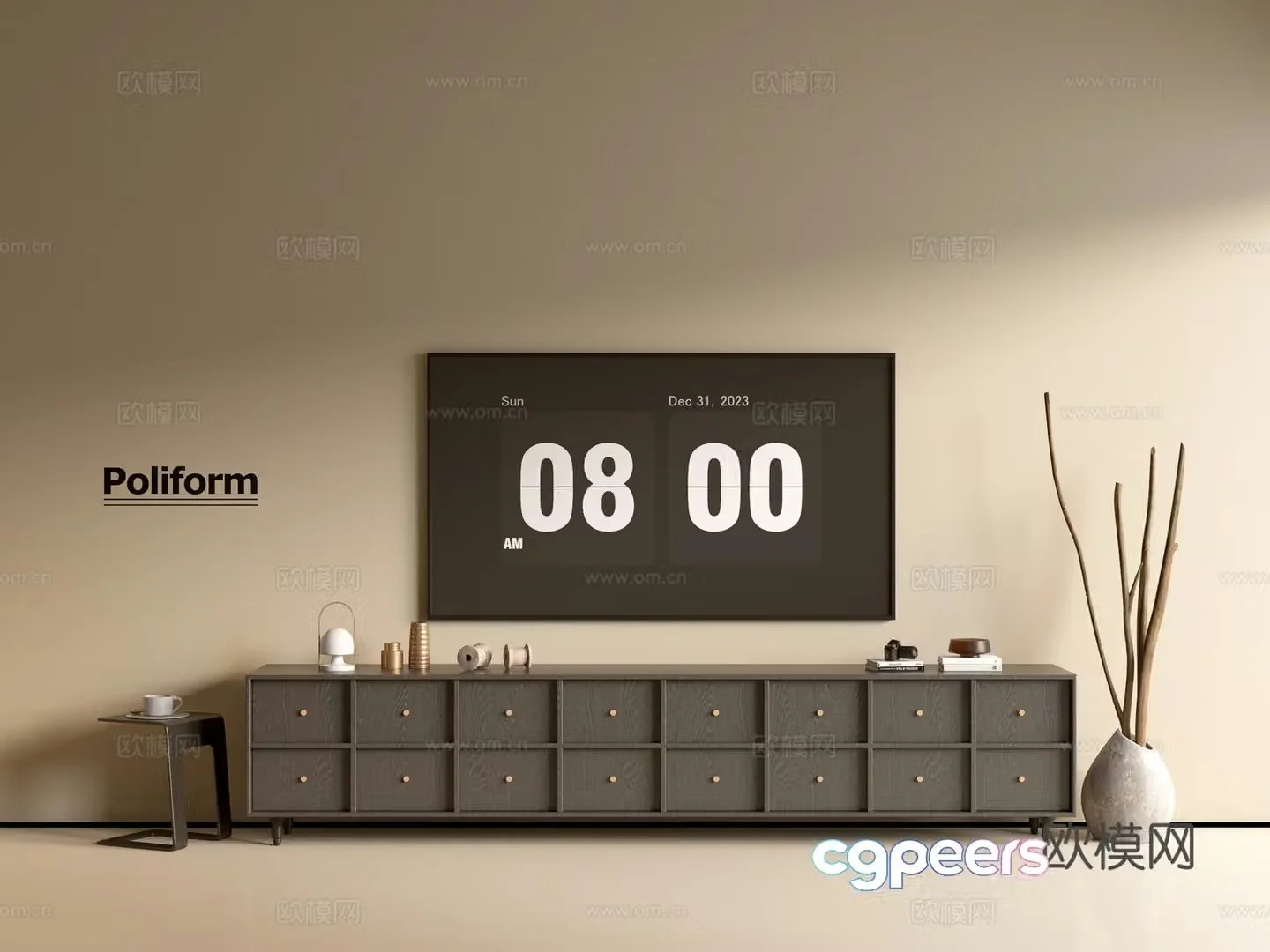 Modern black wood grain TV cabinet simple side cabinet chest of drawers low cabinet whole cabinet side cabinet Yang 3D model