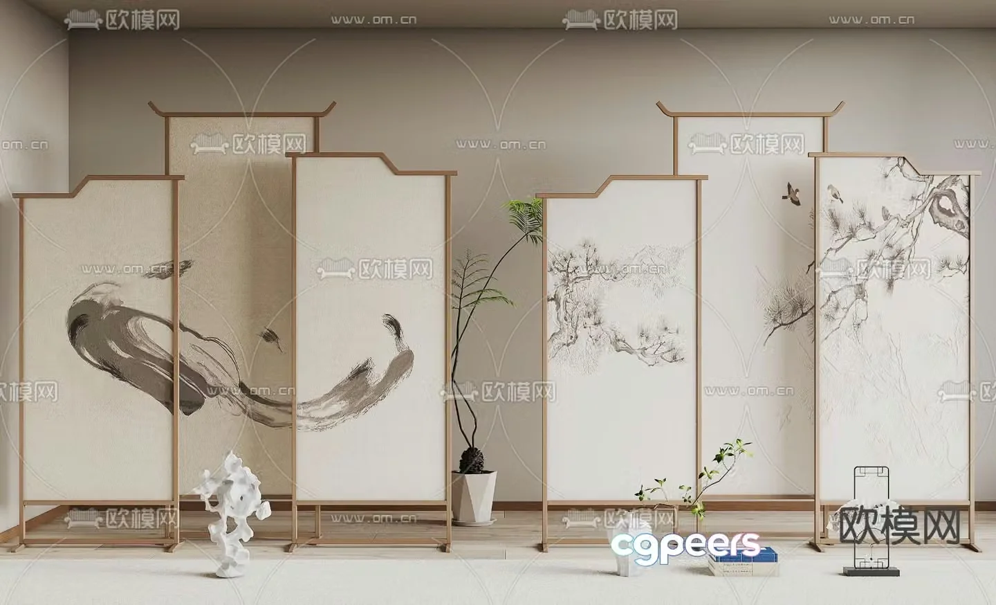 New Chinese style mural screen insert 3D model