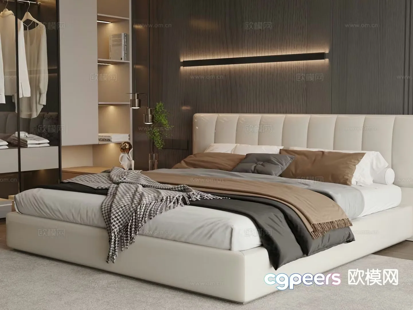 Light luxury double bed 3D model