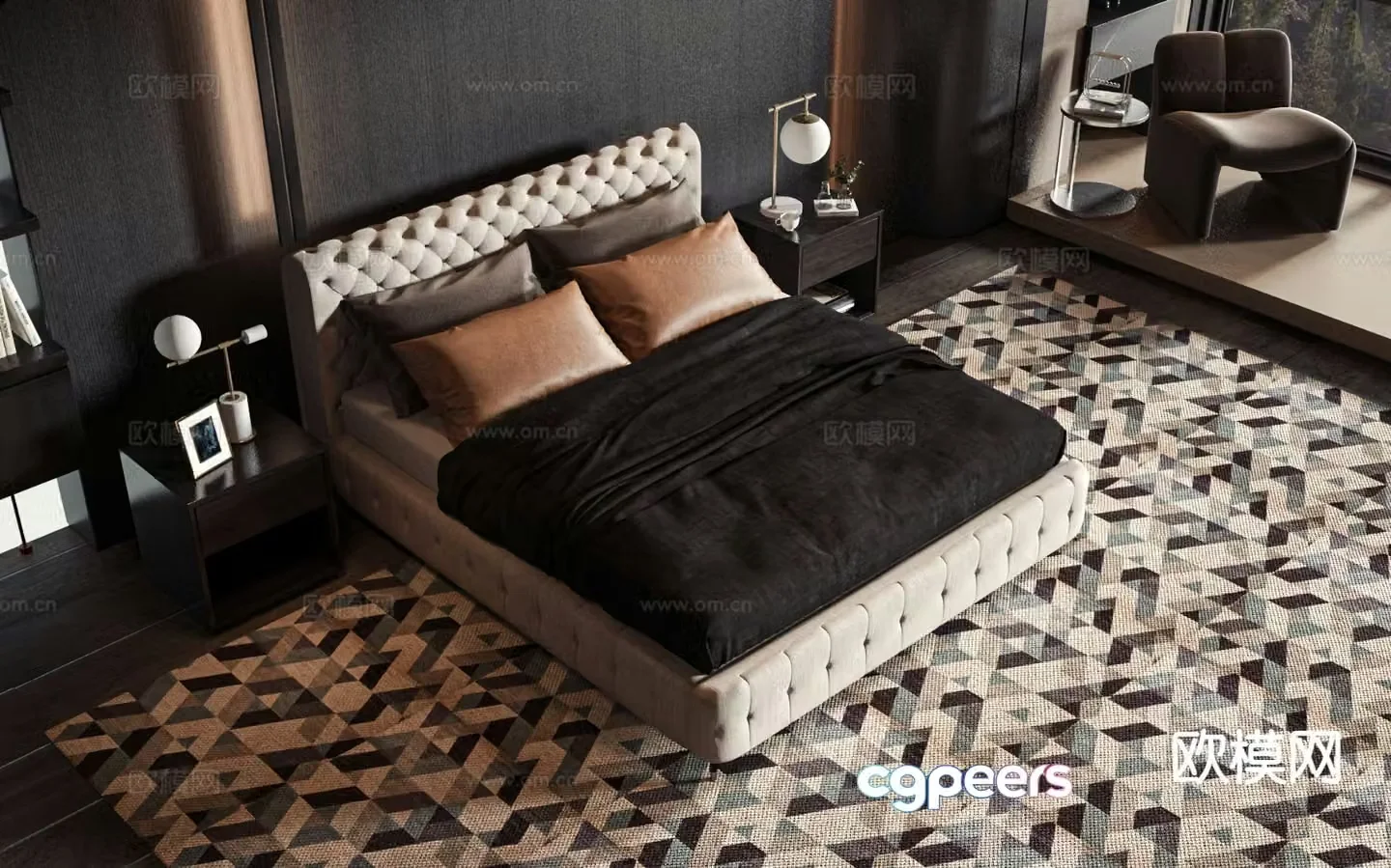 Modern double bed 3d model