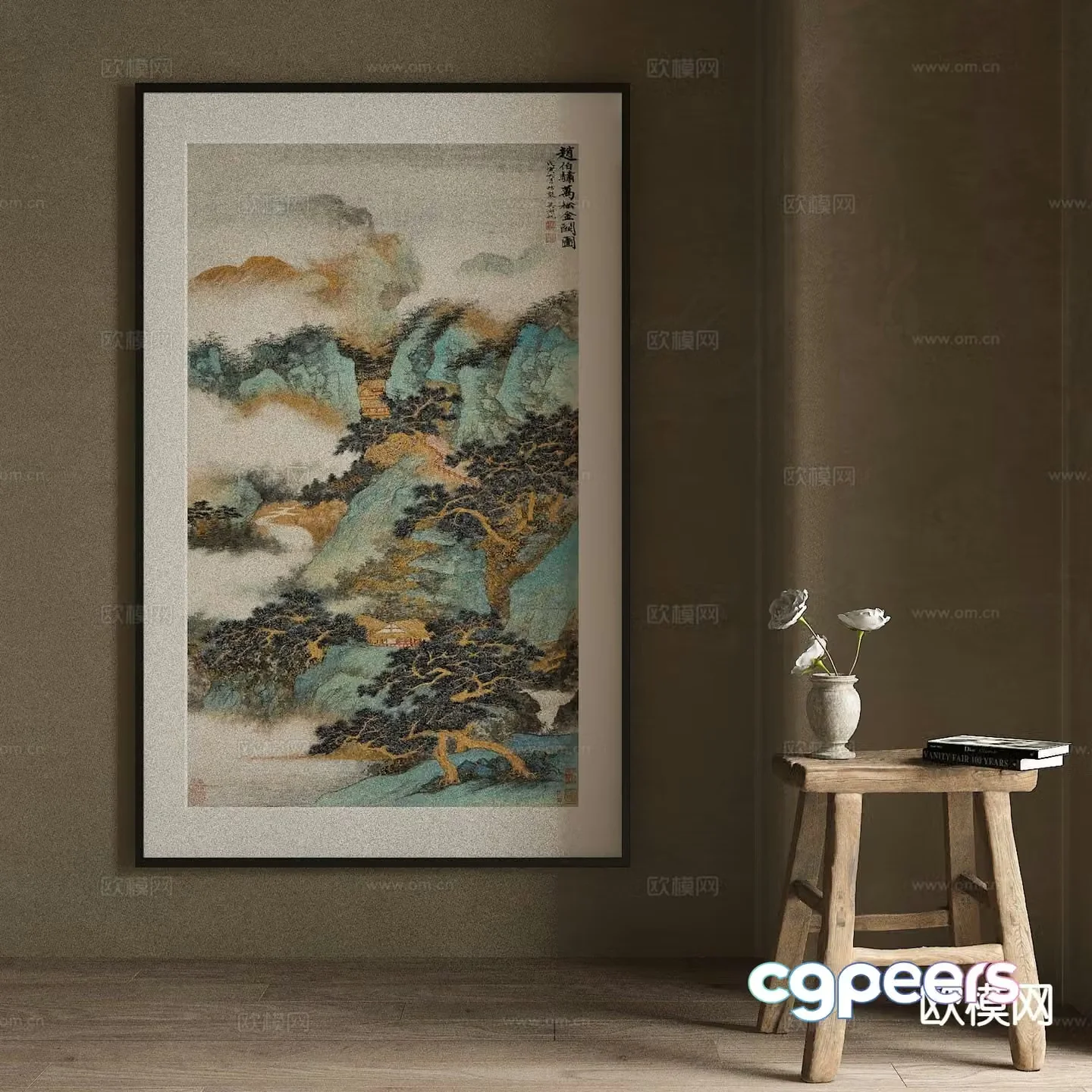 New Chinese style decorative painting landscape painting hanging painting 3D model
