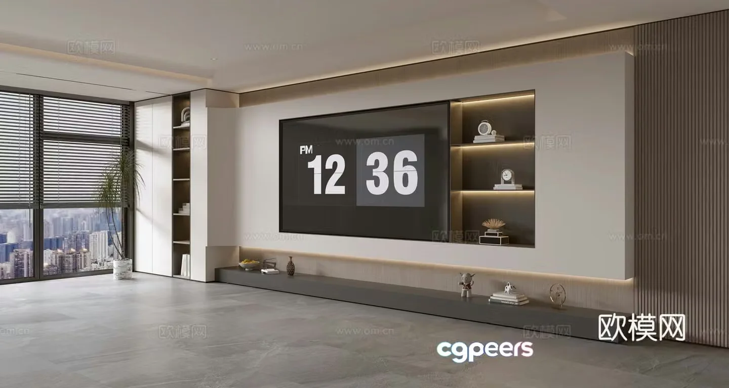 Modern simple living room light luxury TV background wall full wall TV cabinet 3D model