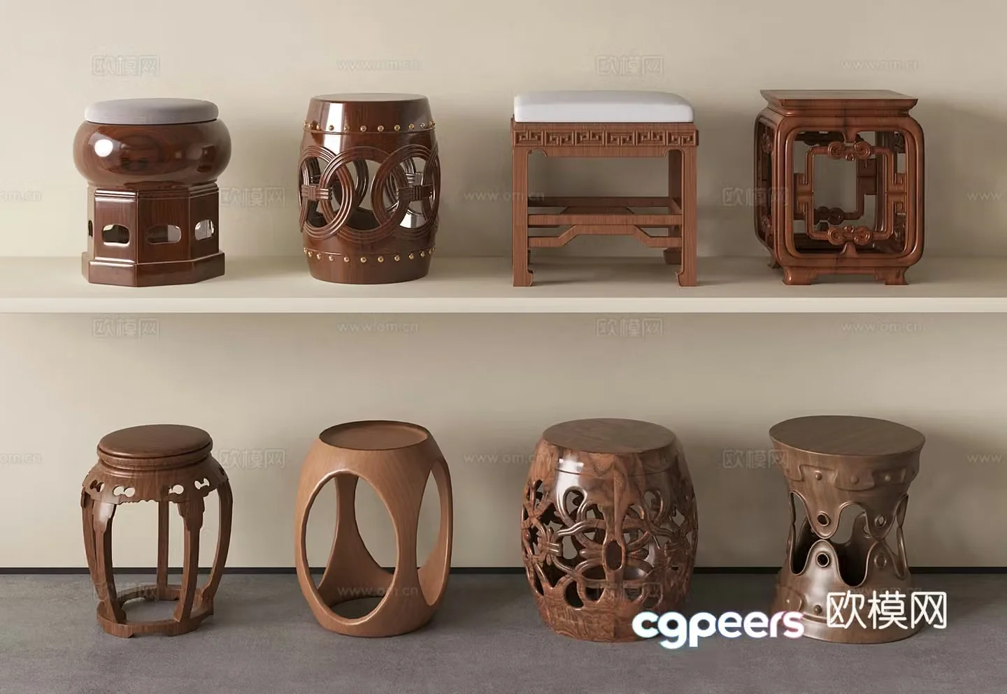 New Chinese drum stool round stool low stool stool wooden stool 3d model