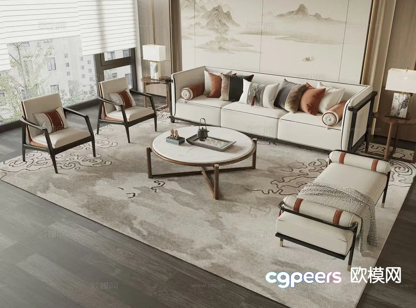 New Chinese style sofa modular sofa 3d model