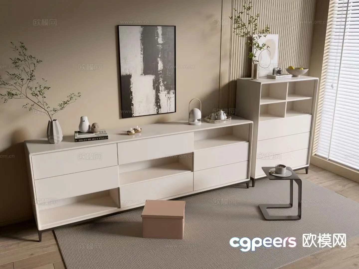Cream style cabinet drawer cabinet entrance cabinet 3D model