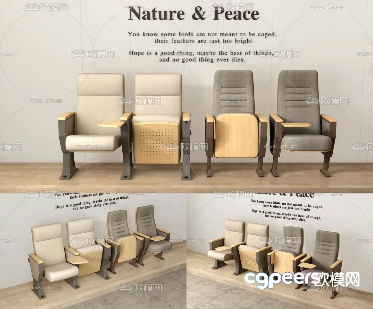 Public chairs theater chairs lecture hall row chairs 3D model
