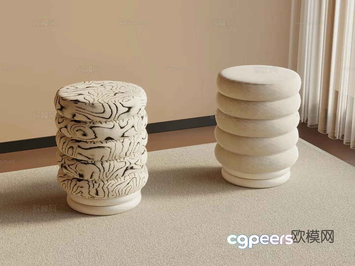 Modern medieval sofa stool 3D model