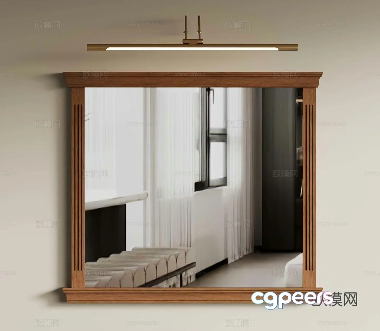 American medieval mirror bathroom mirror front light makeup mirror 3d model