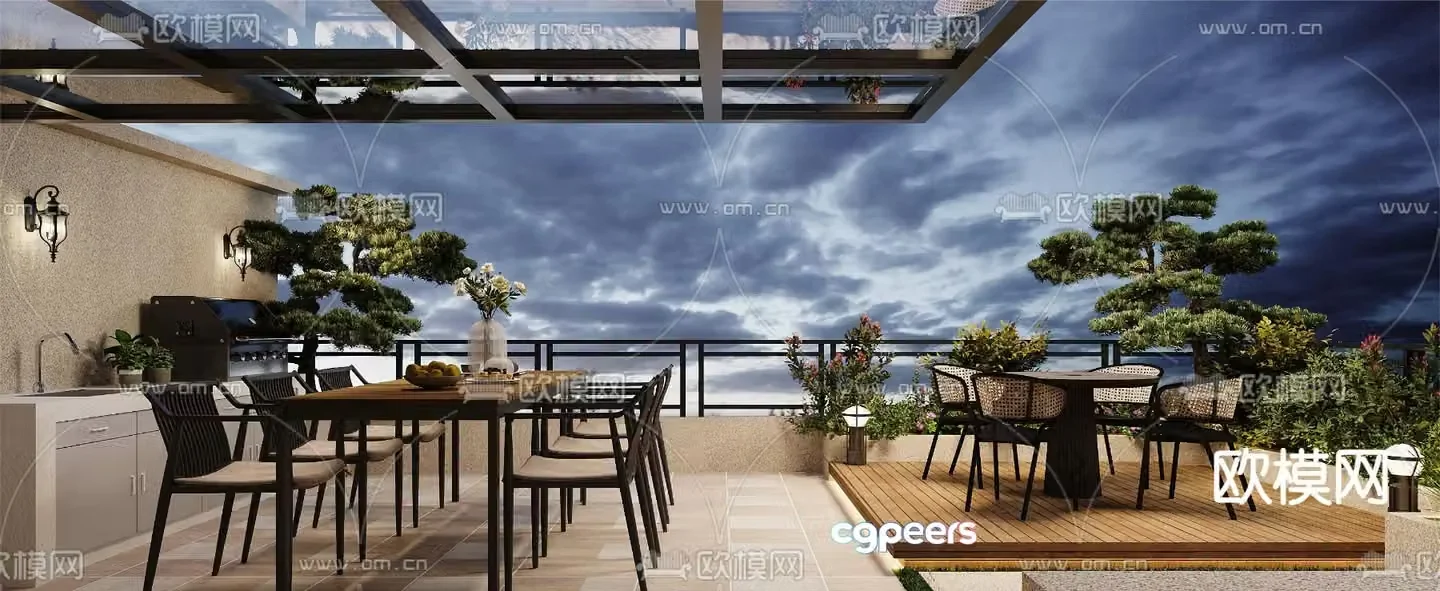 Villa terrace roof garden 3d model