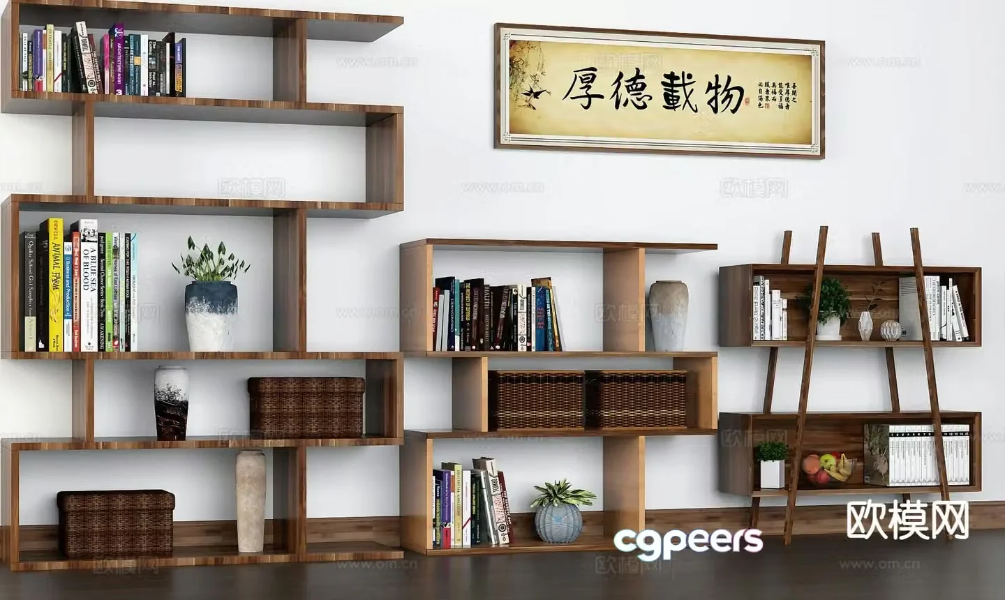 New Chinese style bookshelf storage rack 3d model