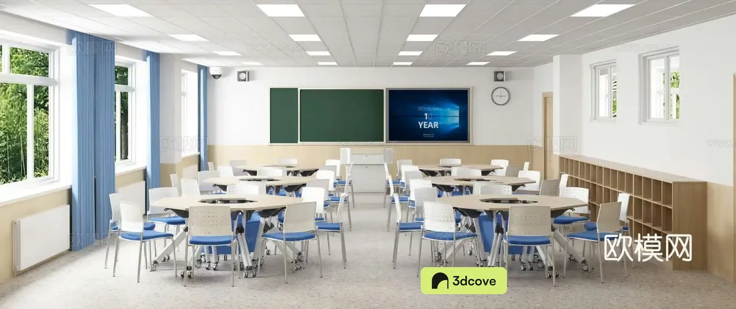 Modern classroom Multifunctional classroom Multilateral table and chair