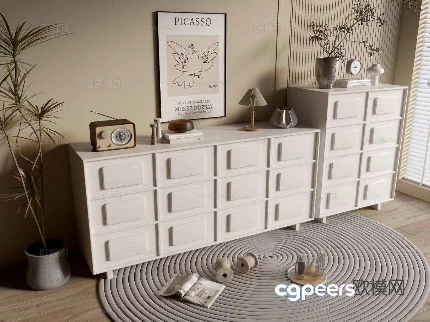 Cream style entrance cabinet 3d model