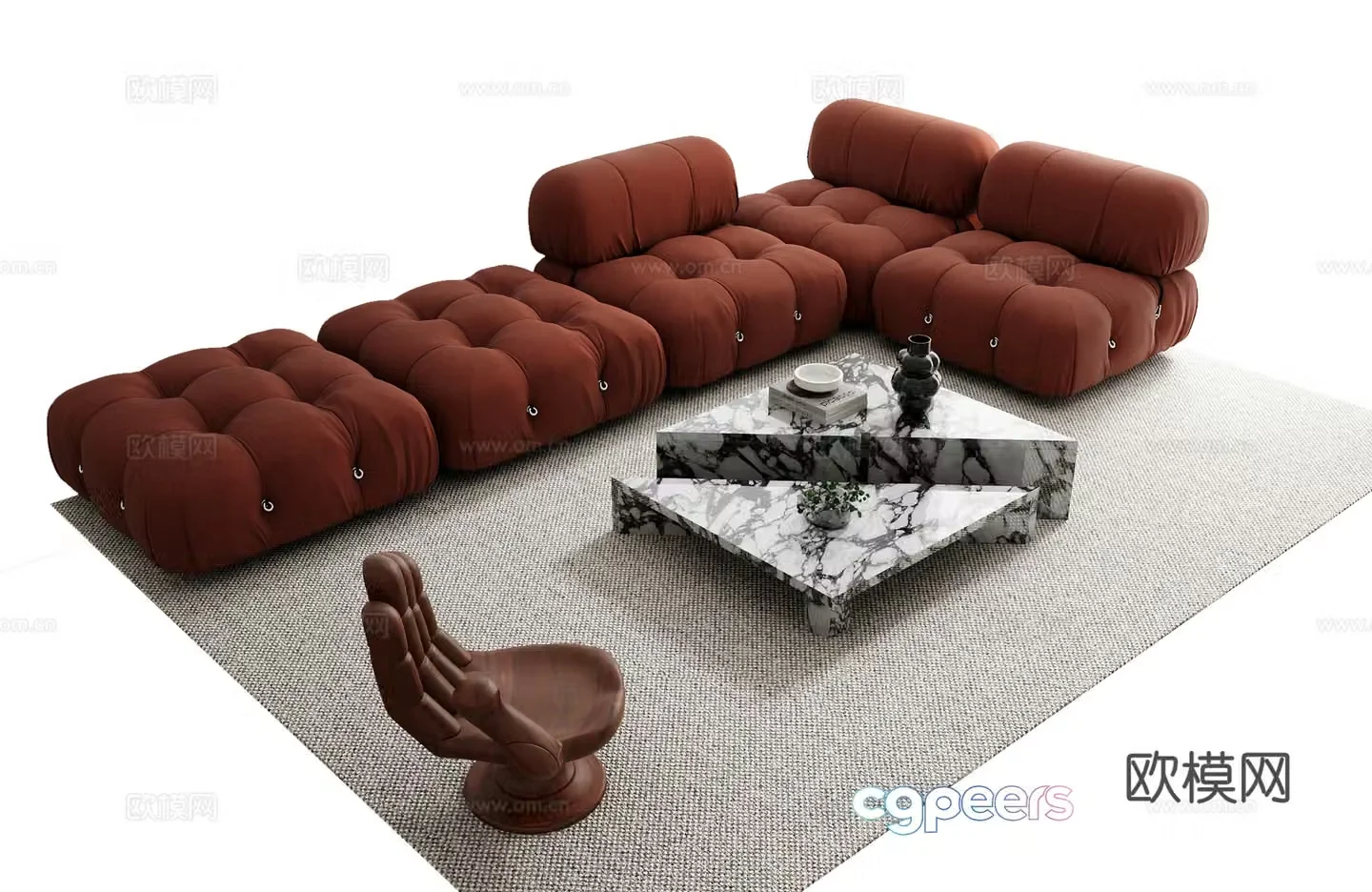 Modern sofa coffee table combination 3D model