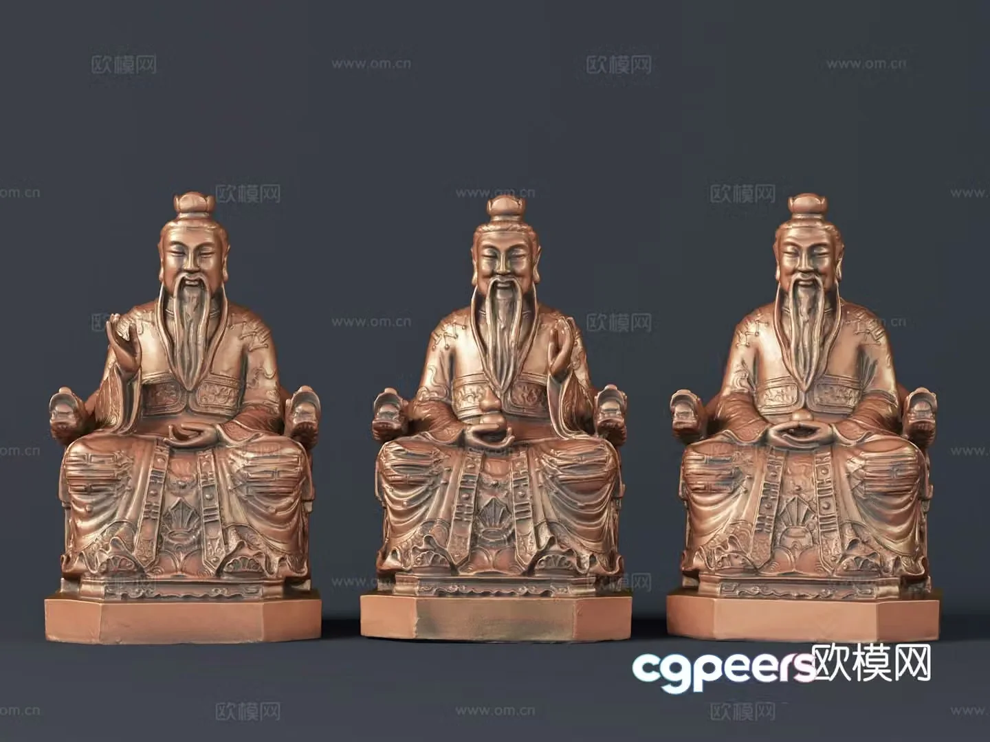 New Chinese style Sanqing Daozu sculpture Art ornaments 3D model