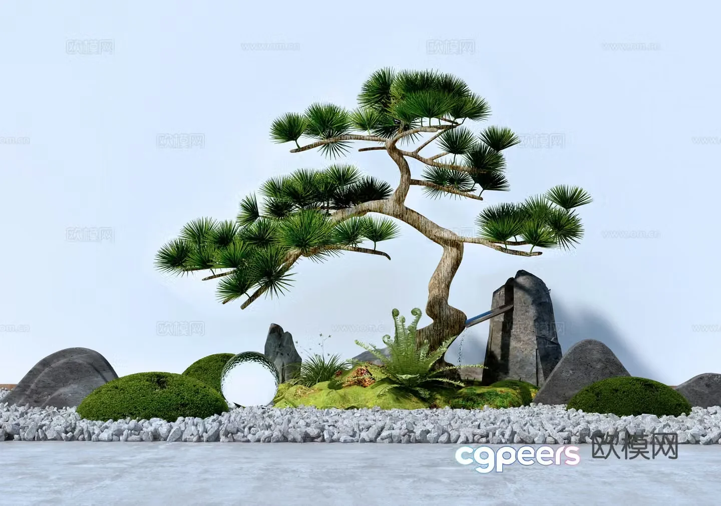 Garden landscape Populus Rosari rockery landscape scenery 3D model