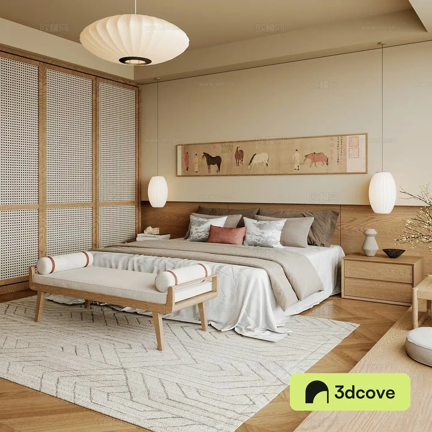 New Chinese style home bedroom Song family aesthetic bedroom Song style bedroom New Chinese style double bed New Chinese