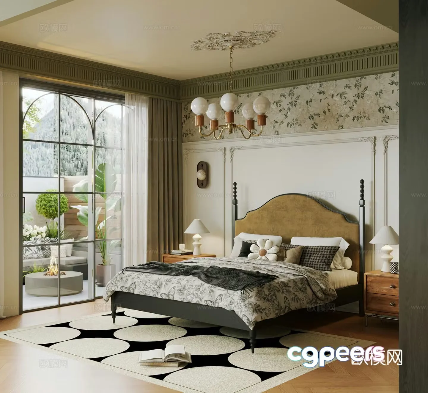 French home bedroom French double bed bay window bedroom 3d model